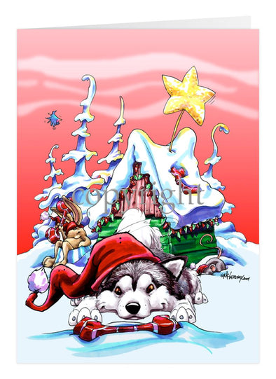 Alaskan Malamute - Doghouse - Christmas Card