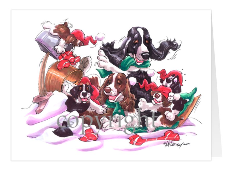 English Springer Spaniel Toboggan Christmas Card McCartneysDogs