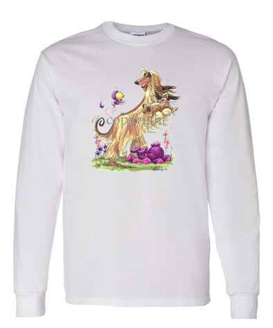 Afghan Hound - Standing With Rabbit - Caricature - Long Sleeve T-Shirt