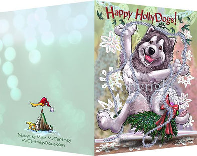 Alaskan Malamute - Happy Holly Dog Pine Skirt - Christmas Card