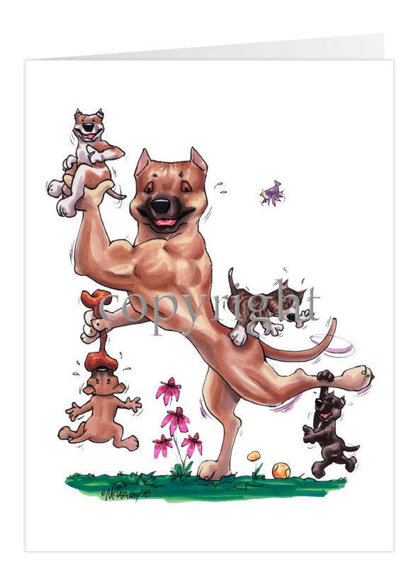 American Staffordshire Terrier - With Puppies - Caricature - Card