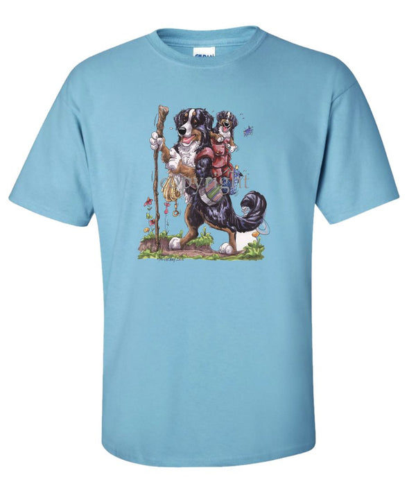 Bernese Mountain Dog - Hiking With Backpack - Caricature - T-Shirt