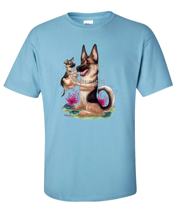 German Shepherd - Holding Puppy - Caricature - T-Shirt