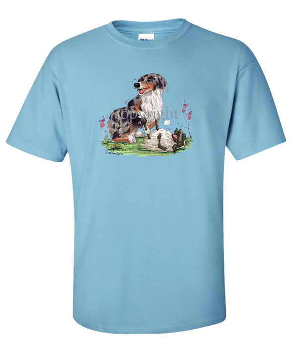 Australian Shepherd  Blue Merle - Tickling Sheep - Caricature - T-Shirt