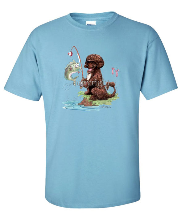 Portuguese Water Dog  Brown - Fishing - Caricature - T-Shirt