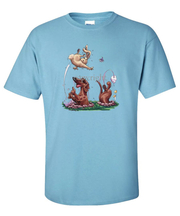Dachshund  Smooth - Chasing Rabbit Out Of Hole - Caricature - T-Shirt