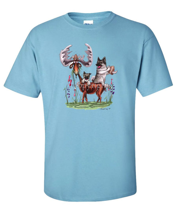 Norwegian Elkhound - Sitting On Moose - Caricature - T-Shirt