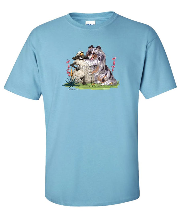 Shetland Sheepdog  Blue Merle - Hugging Sheep - Caricature - T-Shirt