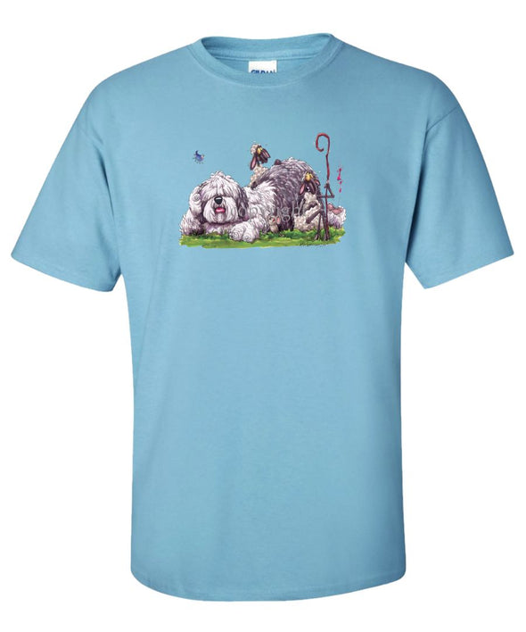 Old English Sheepdog - Laying Down With Sheep - Caricature - T-Shirt
