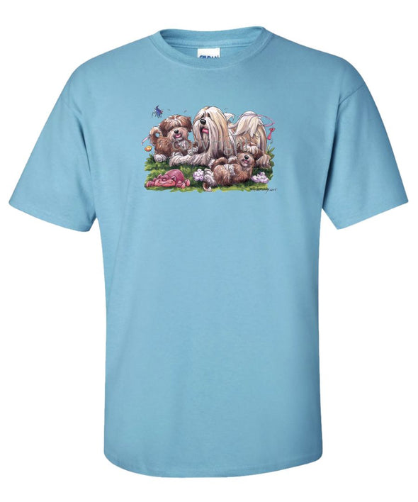 Lhasa Apso - With Puppies - Caricature - T-Shirt