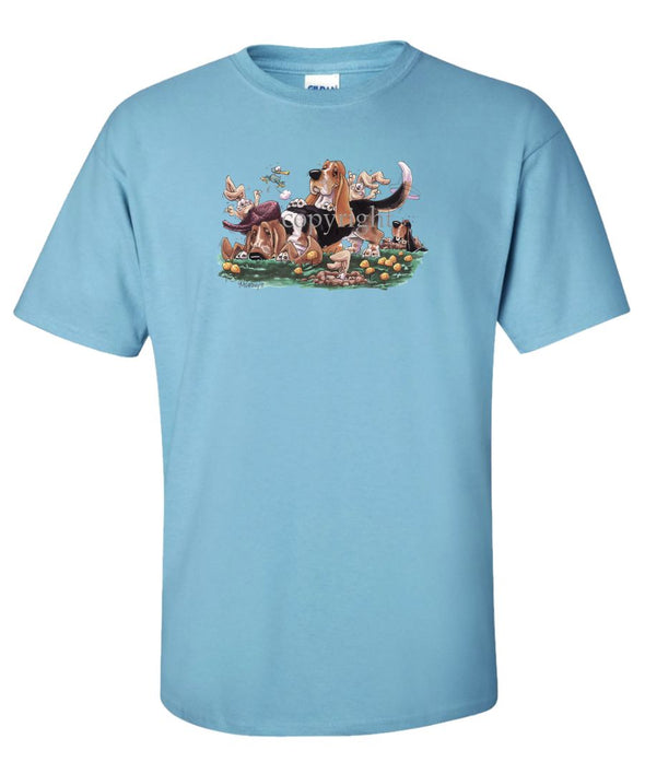 Basset Hound - Group With Rabbits - Caricature - T-Shirt