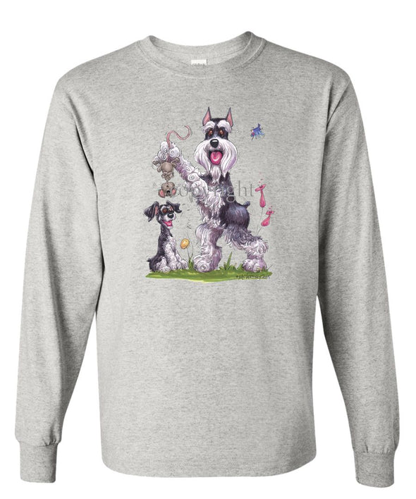 Schnauzer - Standing Holding Mouse - Caricature - Long Sleeve T-Shirt