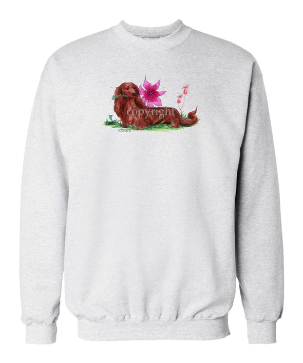 Dachshund  Longhaired - With Flower - Caricature - Sweatshirt