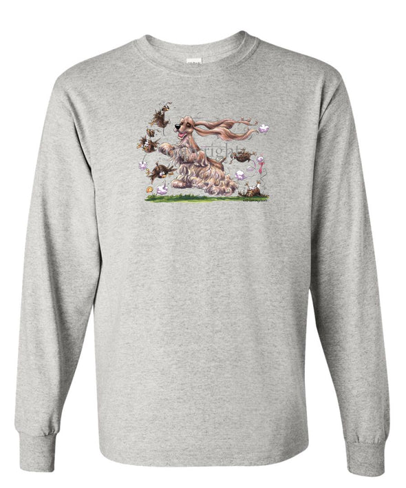 Cocker Spaniel - Chasing Quail - Caricature - Long Sleeve T-Shirt