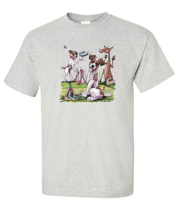 Jack Russell Terrier - Group Playing Horseshoes - Caricature - T-Shirt