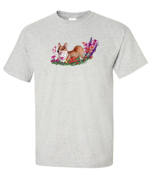 Welsh Corgi Pembroke - Flowers - Caricature - T-Shirt