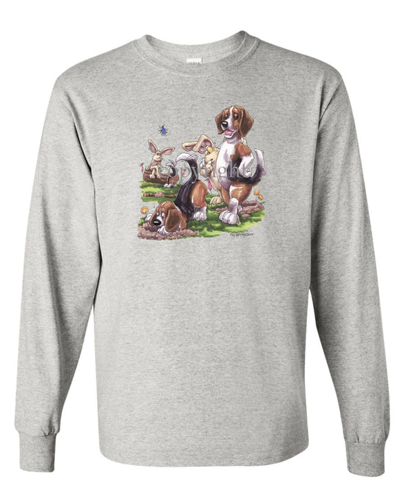 Beagle - Digging With Rabbits - Caricature - Long Sleeve T-Shirt
