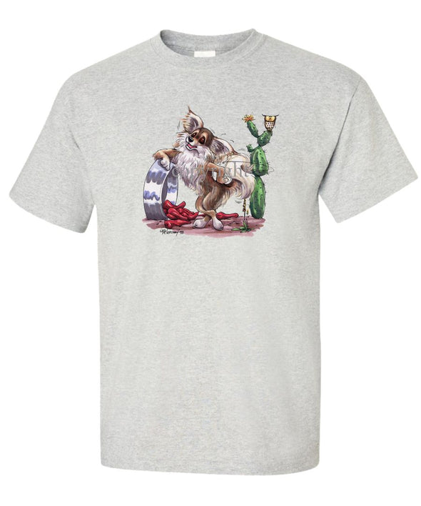 Chihuahua  Longhaired - Standing With Dish And Peppers - Caricature - T-Shirt
