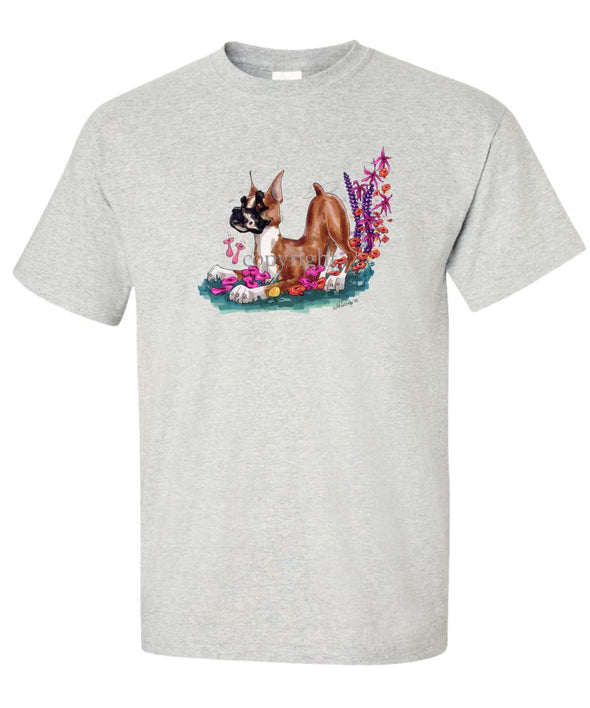 Boxer - Puppy Pose In Flowers - Caricature - T-Shirt