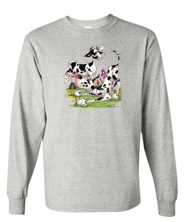 Great Dane  Harlequin - With Cow - Caricature - Long Sleeve T-Shirt