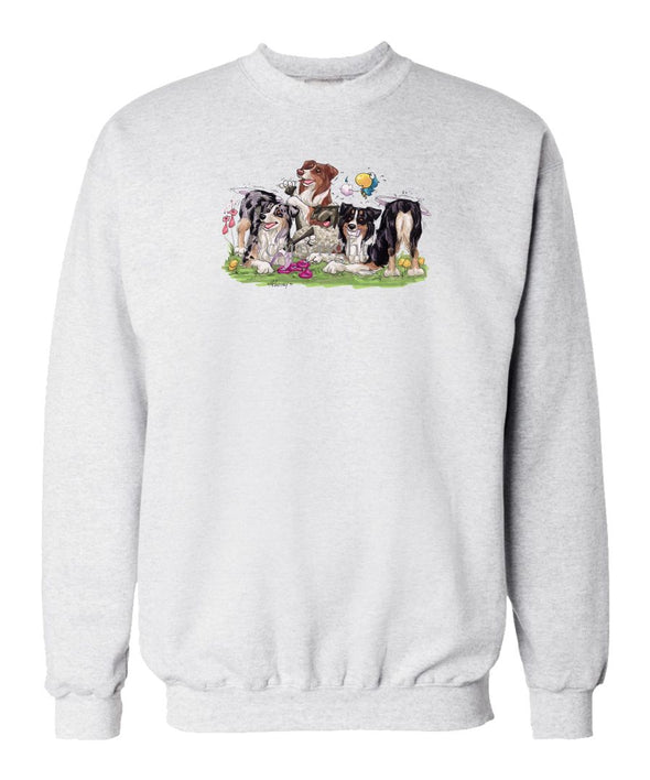 Australian Shepherd - Group Tickling Sheep - Caricature - Sweatshirt