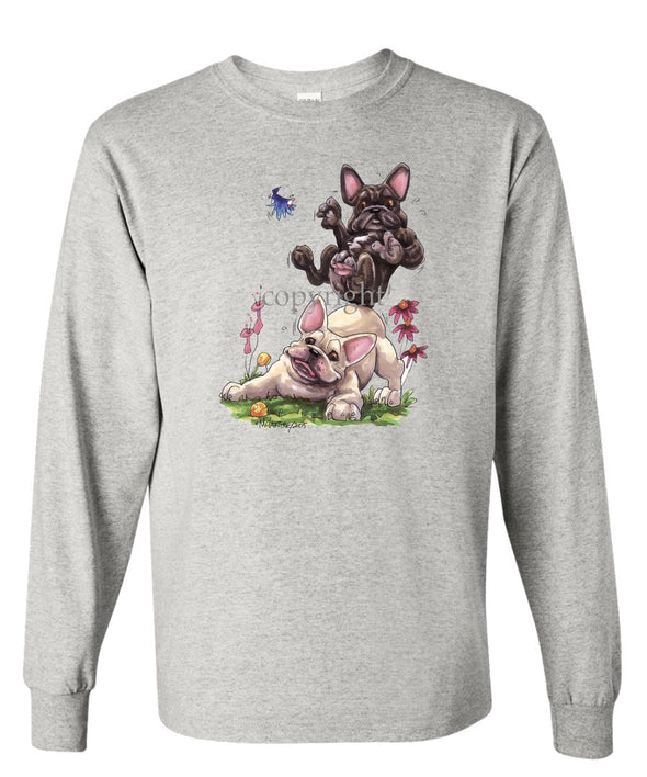 French Bulldog - Group Sitting On Each Other - Caricature - Long Sleeve T-Shirt