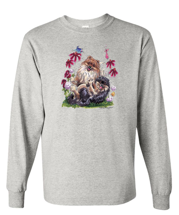 Pomeranian - Group Playing - Caricature - Long Sleeve T-Shirt