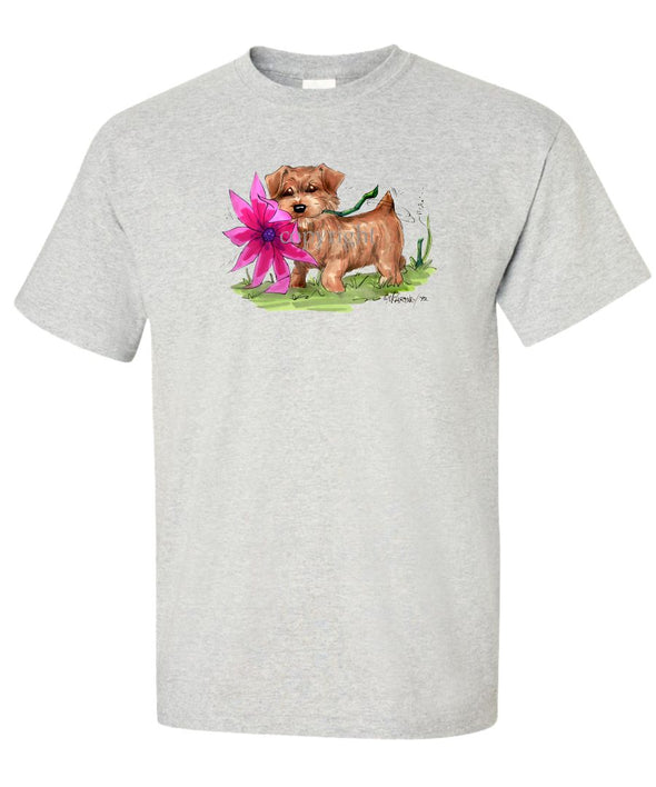 Norfolk Terrier - With Flower - Caricature - T-Shirt