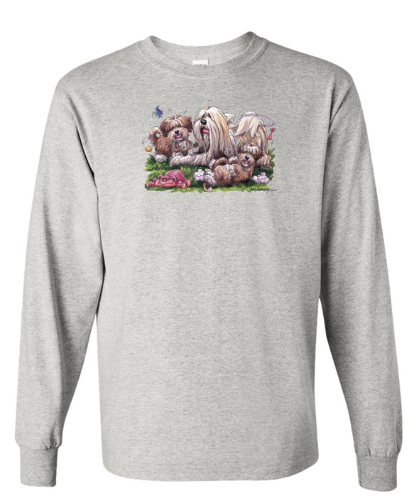 Lhasa Apso - With Puppies - Caricature - Long Sleeve T-Shirt