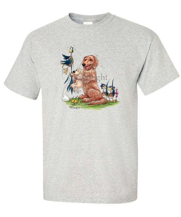 Golden Retriever - Puppy Holding Pheasants Tail - Caricature - T-Shirt