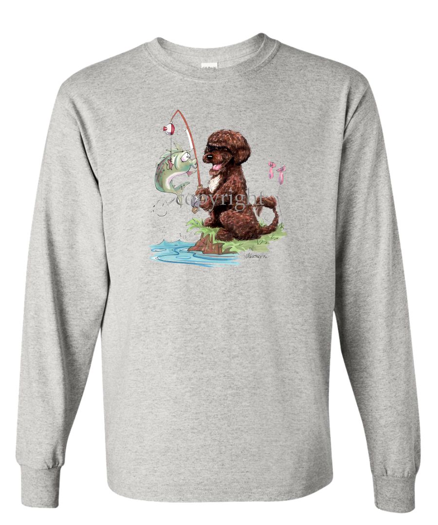Portuguese Water Dog Brown - Fishing - Caricature - Long Sleeve T
