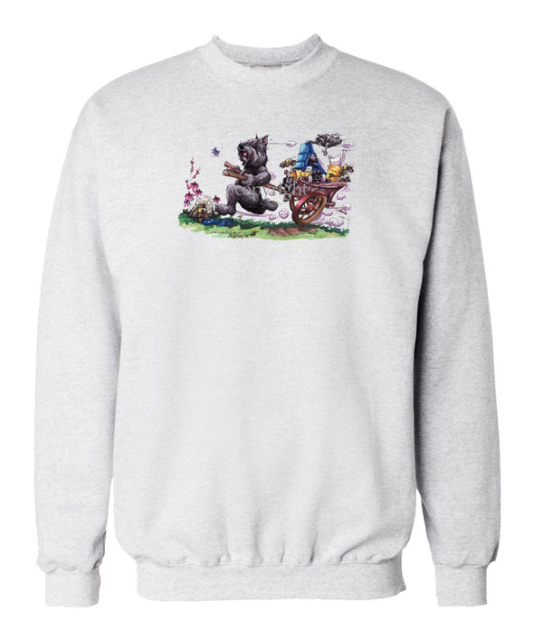 Bouvier Des Flandres - Pulling Cart With Puppies - Caricature - Sweatshirt