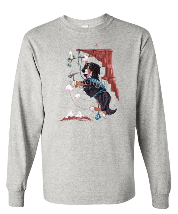 Bernese Mountain Dog - Hanging From Cliff - Caricature - Long Sleeve T-Shirt