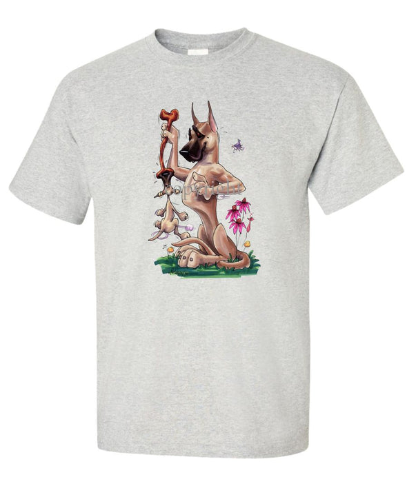 Great Dane - Puppy Hanging Onto Bone - Caricature - T-Shirt