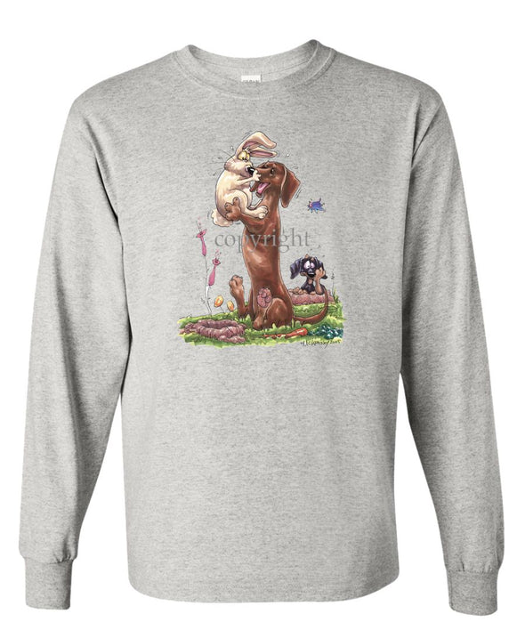 Dachshund  Smooth - Rabbit Kissing Nose - Caricature - Long Sleeve T-Shirt