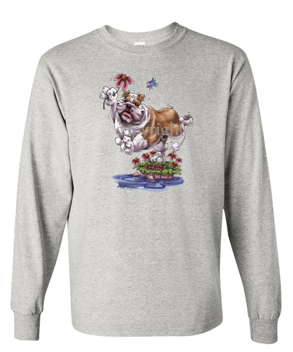 Bulldog - With Flower - Caricature - Long Sleeve T-Shirt