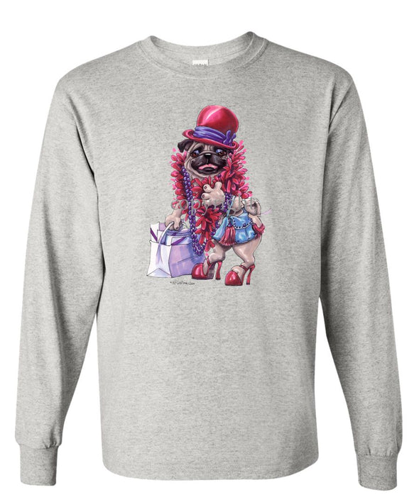 Pug - Red Hat - Caricature - Long Sleeve T-Shirt