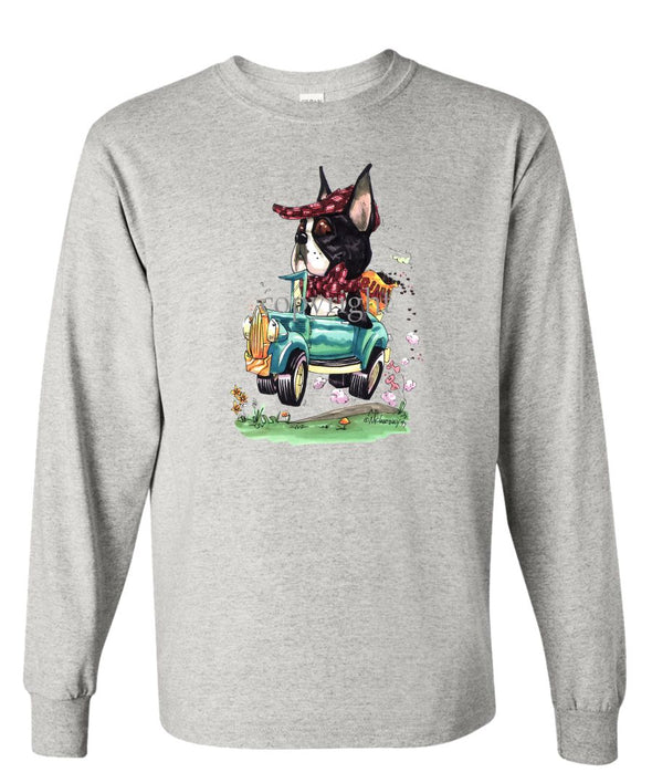 Boston Terrier - Jalopy Hauling Beans - Caricature - Long Sleeve T-Shirt