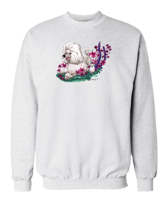 Poodle  Toy White - In Flowers - Caricature - Sweatshirt