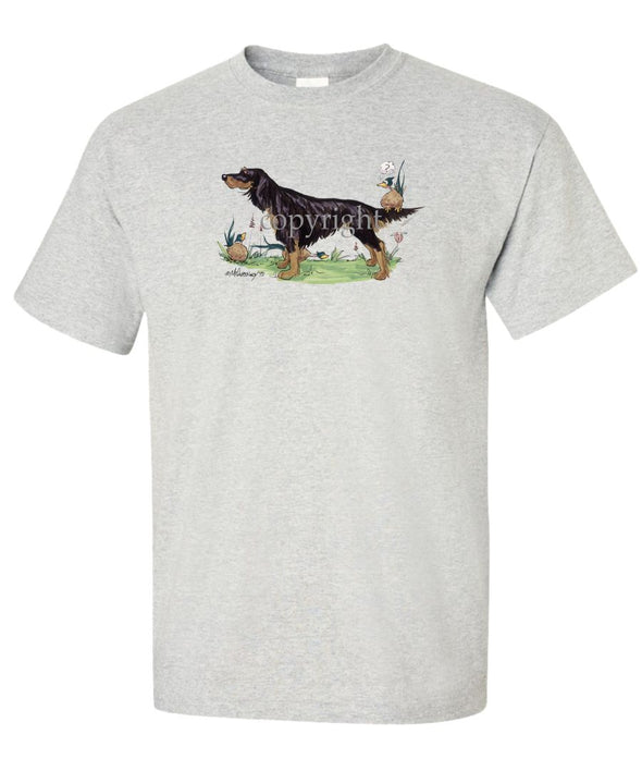 Gordon Setter - Pheasant Sitting On Tail - Caricature - T-Shirt