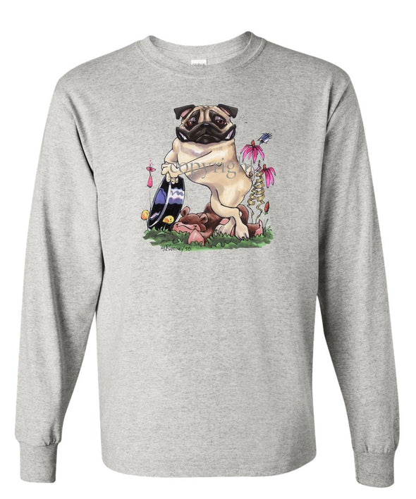 Pug - Standing With Dish - Caricature - Long Sleeve T-Shirt