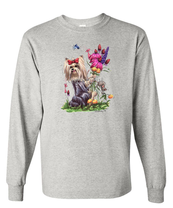 Yorkshire Terrier - Holding Flowers - Caricature - Long Sleeve T-Shirt