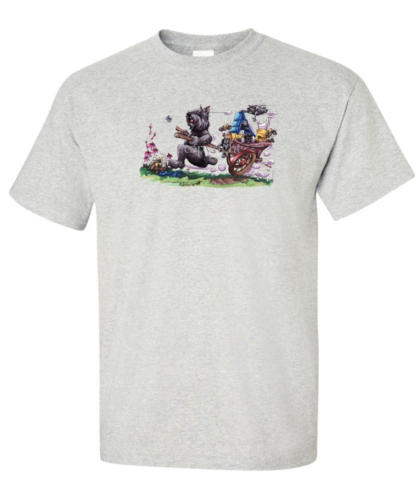 Bouvier Des Flandres - Pulling Cart With Puppies - Caricature - T-Shirt