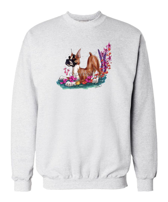 Boxer - Puppy Pose In Flowers - Caricature - Sweatshirt