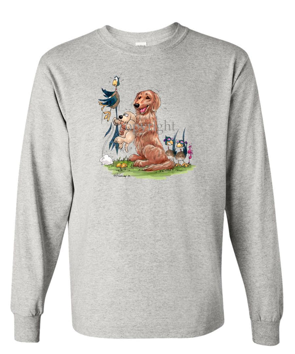 Golden Retriever - Puppy Holding Pheasants Tail - Caricature - Long Sleeve T-Shirt