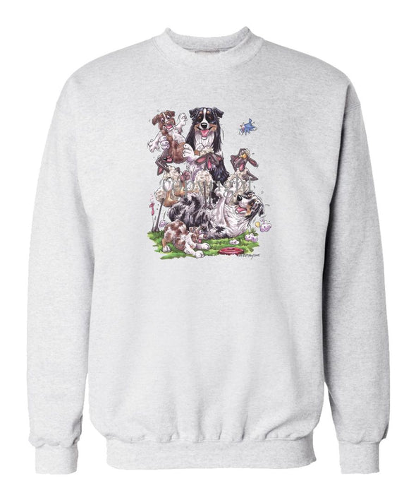 Australian Shepherd - Group Sheep And Puppies - Caricature - Sweatshirt
