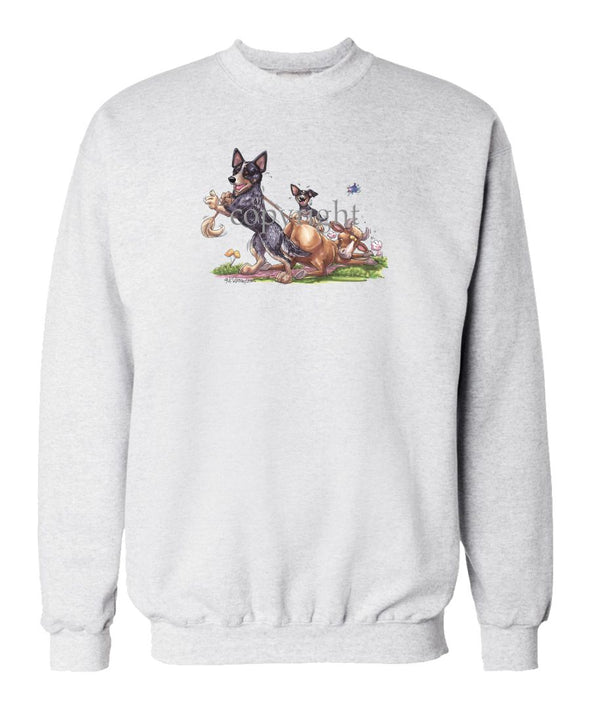 Australian Cattle Dog - Pulling Cow By Tail - Caricature - Sweatshirt