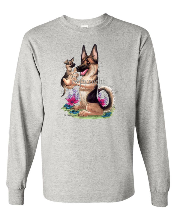 German Shepherd - Holding Puppy - Caricature - Long Sleeve T-Shirt