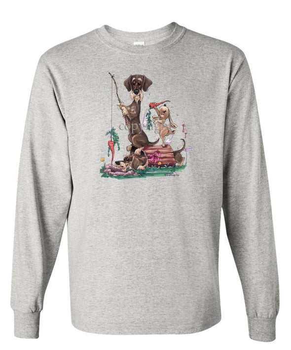 Dachshund  Wirehaired - Fishing With Carrot - Caricature - Long Sleeve T-Shirt