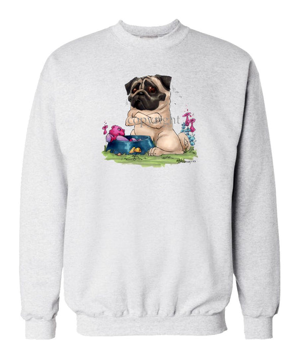 Pug - Sitting By Food Dish - Caricature - Sweatshirt